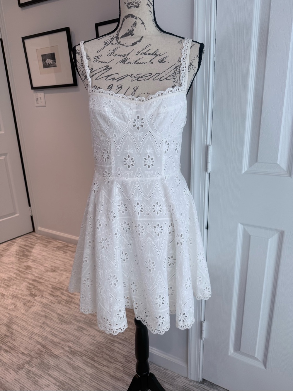 White Eyelet Mini Dress with Lace Trim